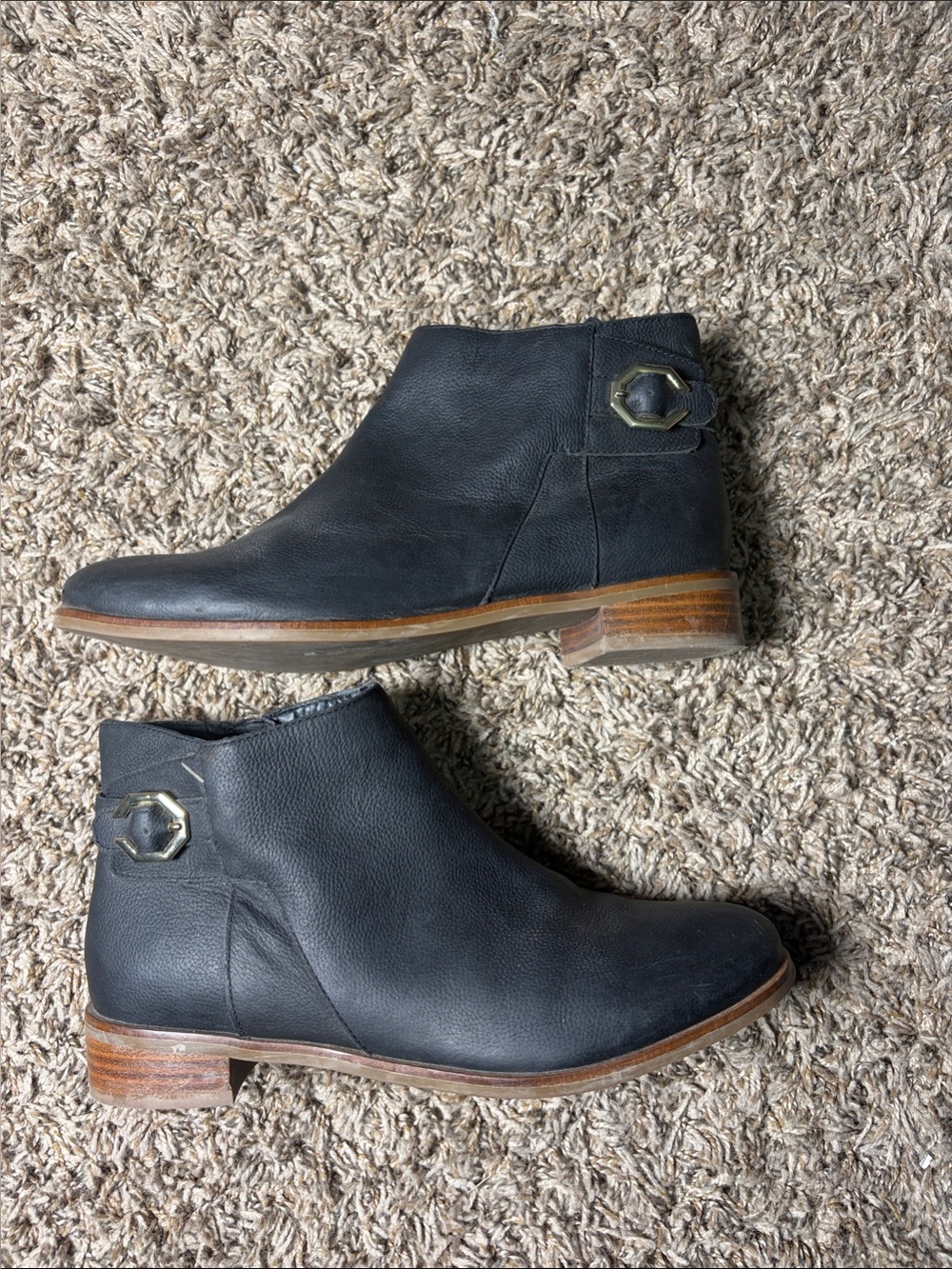Cole Haan Black Leather Ankle Booties with Gold Buckle Womenâs Size 11 B